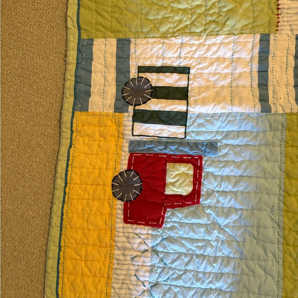 Pottery Barn Kids Colorful Patchwork Quilt with Cars, trucks and plane $169